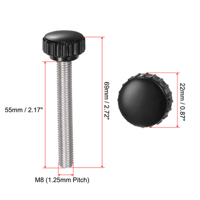 Harfington Uxcell 6pcs Knurled Clamping Knobs M8 x 55mm 304 Stainless Steel Thread 22mm Head