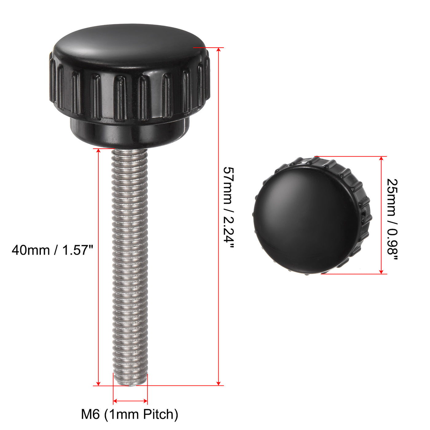 uxcell Uxcell 4 Stück Rändelschraube mit Gewinde M6 x 40mm x 25mm Rundkopfschraube Edelstahl 304 Rundgriffbolzen Klemmknöpfe 25mm Handknöpfe Daumenschrauben Spannschraube für Industrie Maschine