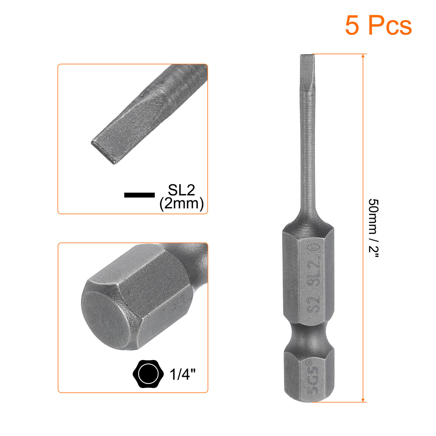 Harfington 5pcs SL2 Magnetic Slotted Screwdriver Bits 2mm Flat Head Screwdriver Bit 2"