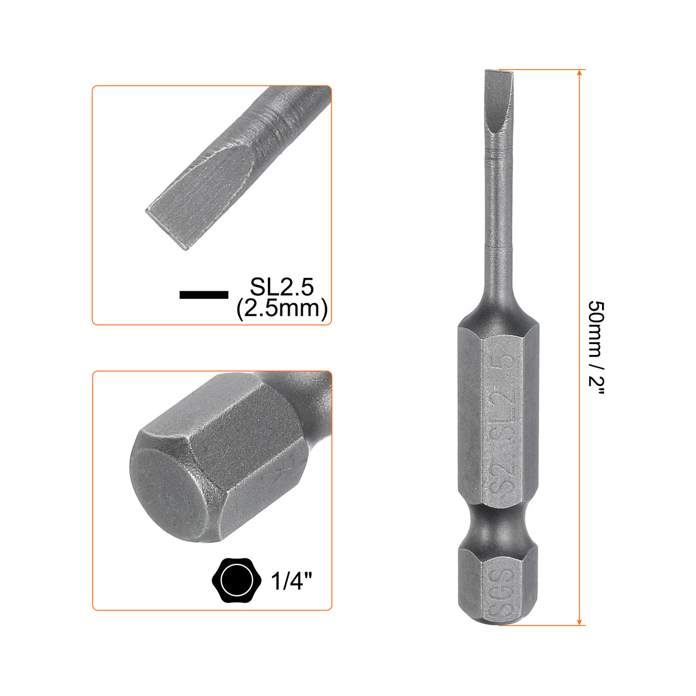 Harfington SL2.5 Magnetic Slotted Screwdriver Bits 2.5mm Flat Head Screwdriver Bit 2"