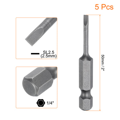 Harfington 5pcs SL2.5 Magnetic Slotted Screwdriver Bits 2.5mm Flat Head Screwdriver Bit 2"