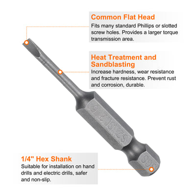 Harfington 5pcs SL2.5 Magnetic Slotted Screwdriver Bits 2.5mm Flat Head Screwdriver Bit 2"