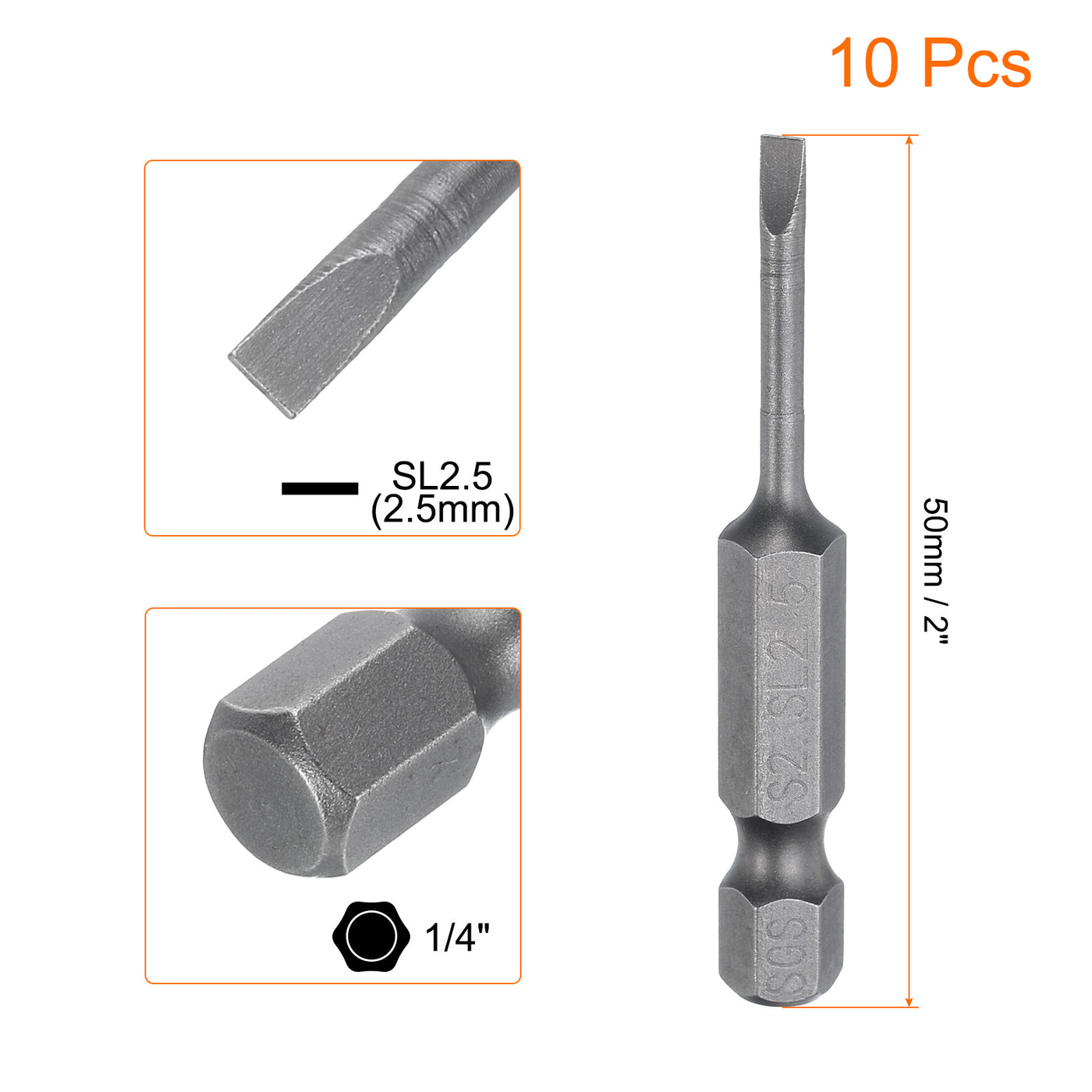 Harfington 10pcs SL2.5 Magnetic Slotted Screwdriver Bits 2.5mm Flat Head Screwdriver Bit 2"