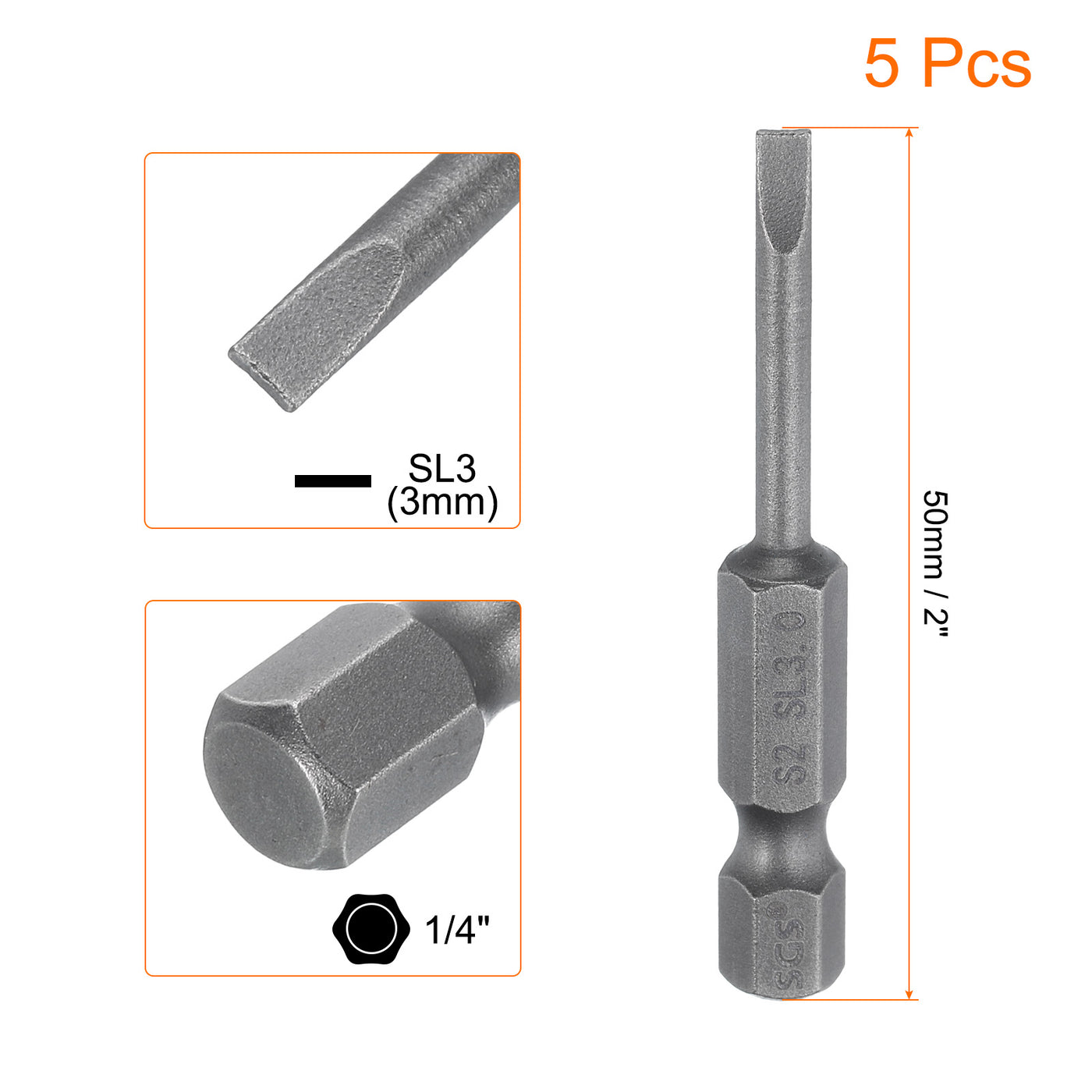 Harfington 5pcs SL3 Magnetic Slotted Screwdriver Bits 3mm Flat Head Screwdriver Bit 2"