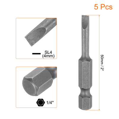 Harfington 5pcs SL4 Magnetic Slotted Screwdriver Bits 4mm Flat Head Screwdriver Bit 2"