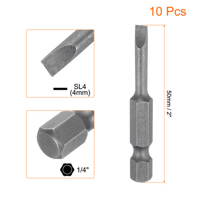 Harfington 10pcs SL4 Magnetic Slotted Screwdriver Bits 4mm Flat Head Screwdriver Bit 2"