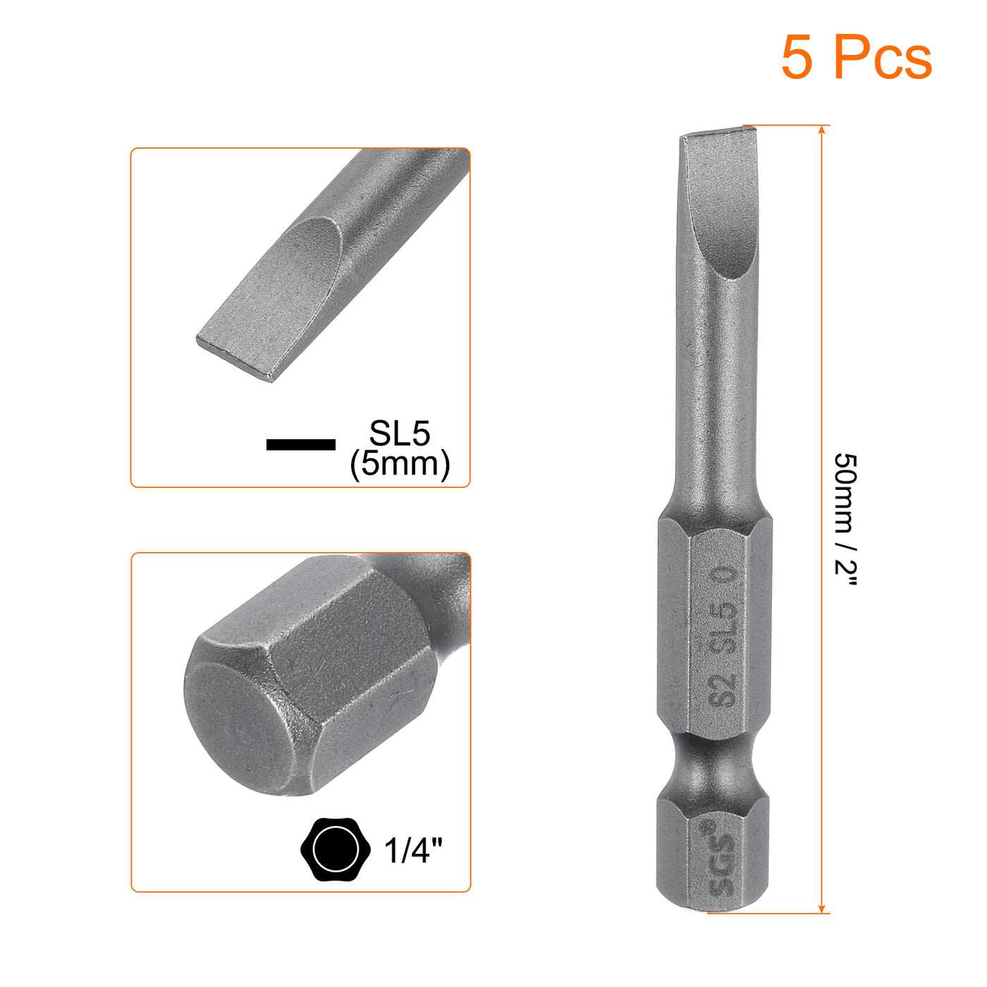 Harfington 5pcs SL5 Magnetic Slotted Screwdriver Bits 5mm Flat Head Screwdriver Bit 2"