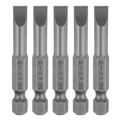 Harfington 5pcs SL6 Magnetic Slotted Screwdriver Bits 6mm Flat Head Screwdriver Bit 2"