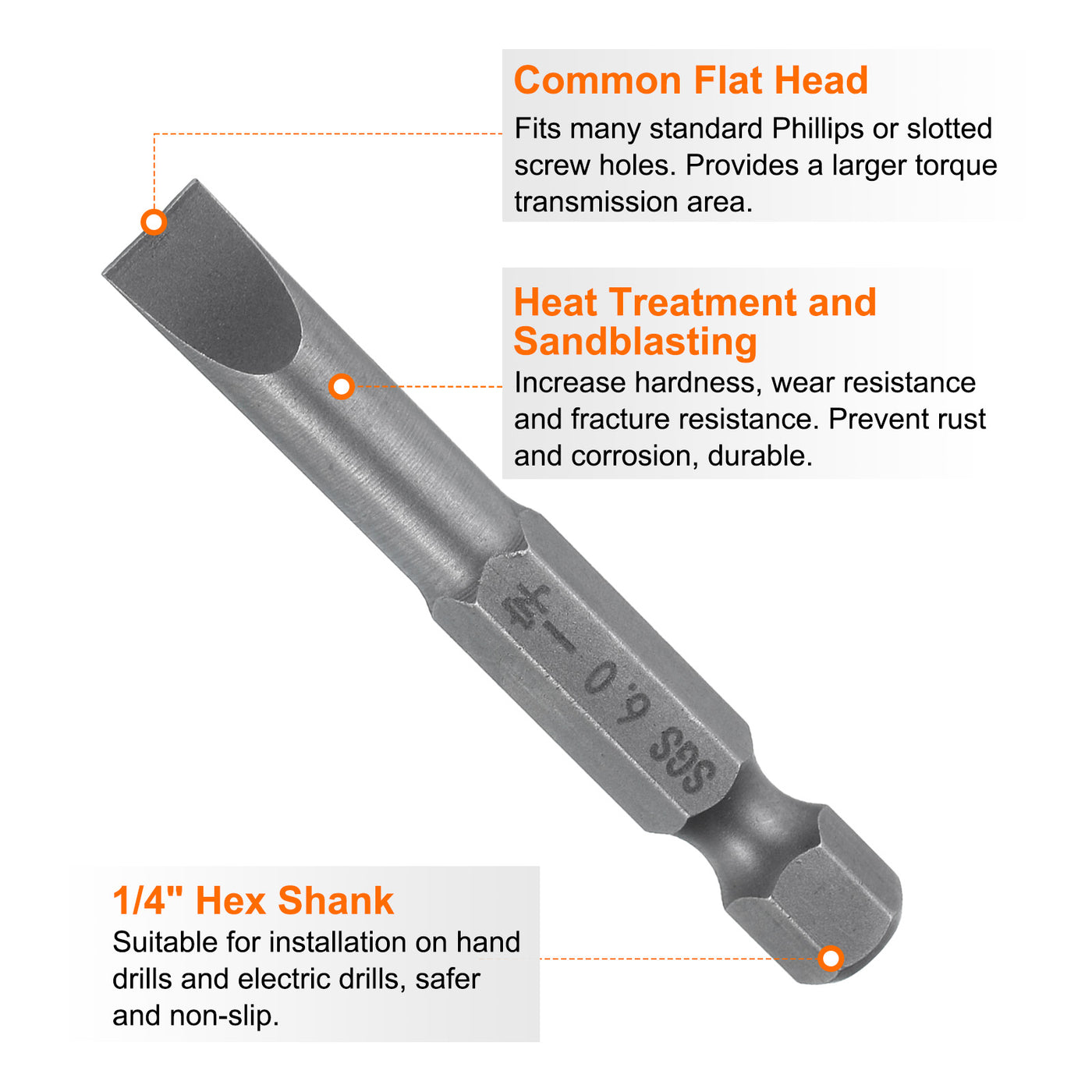 Harfington 10pcs SL6 Magnetic Slotted Screwdriver Bits 6mm Flat Head Screwdriver Bit 2"