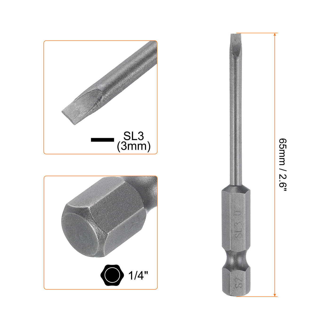 Harfington SL3 Magnetic Slotted Screwdriver Bits 3mm Flat Head Screwdriver Bit 2.6"