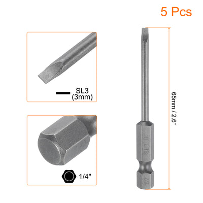 Harfington 5pcs SL3 Magnetic Slotted Screwdriver Bits 3mm Flat Head Screwdriver Bit 2.6"