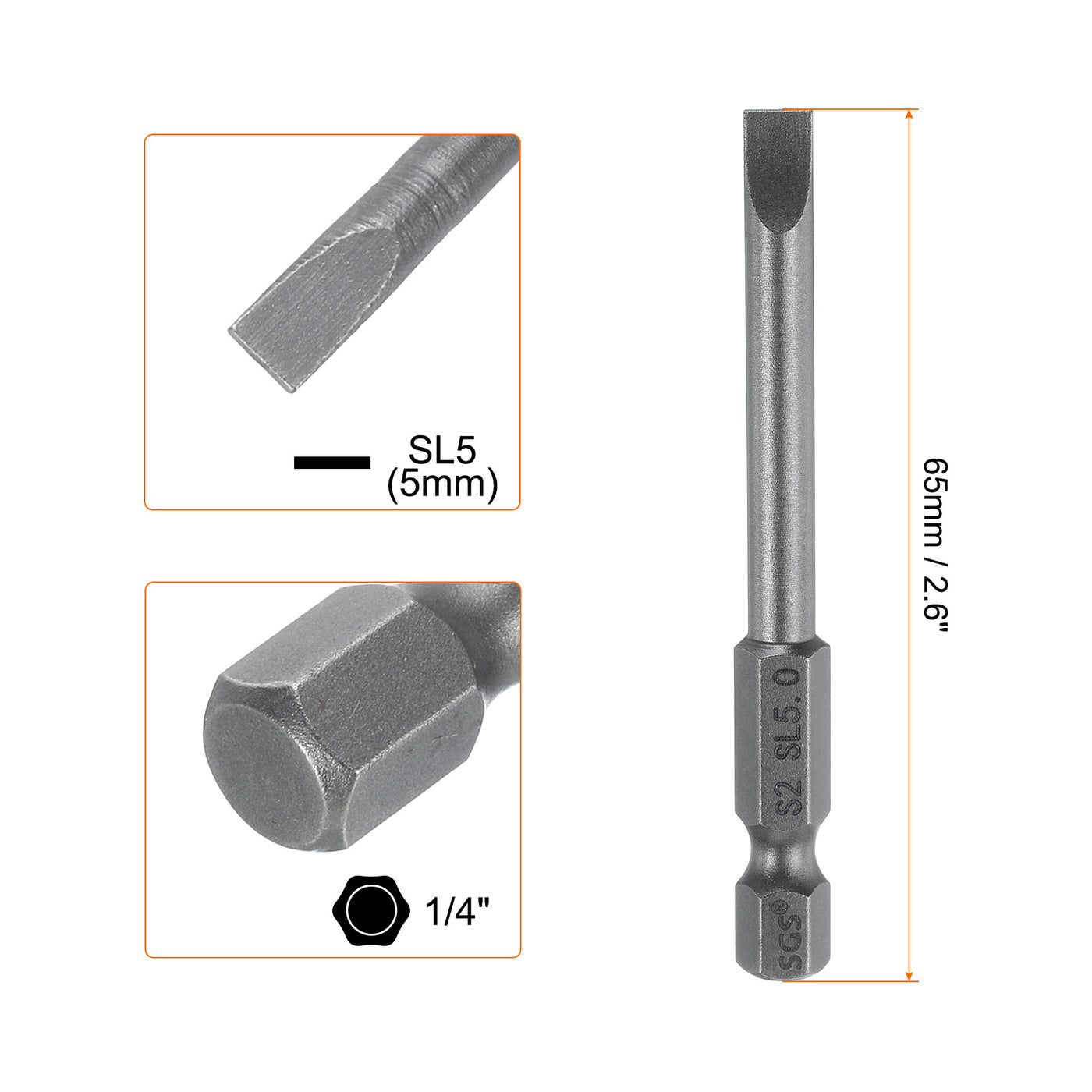 Harfington SL5 Magnetic Slotted Screwdriver Bits 5mm Flat Head Screwdriver Bit 2.6"