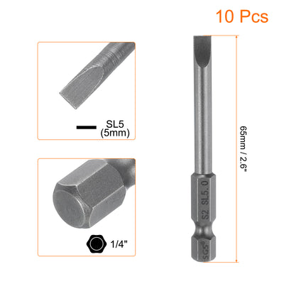 Harfington 10pcs SL5 Magnetic Slotted Screwdriver Bits 5mm Flat Head Screwdriver Bit 2.6"