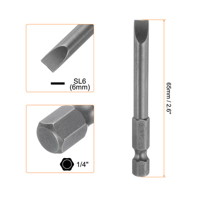 Harfington SL6 Magnetic Slotted Screwdriver Bits 6mm Flat Head Screwdriver Bit 2.6"