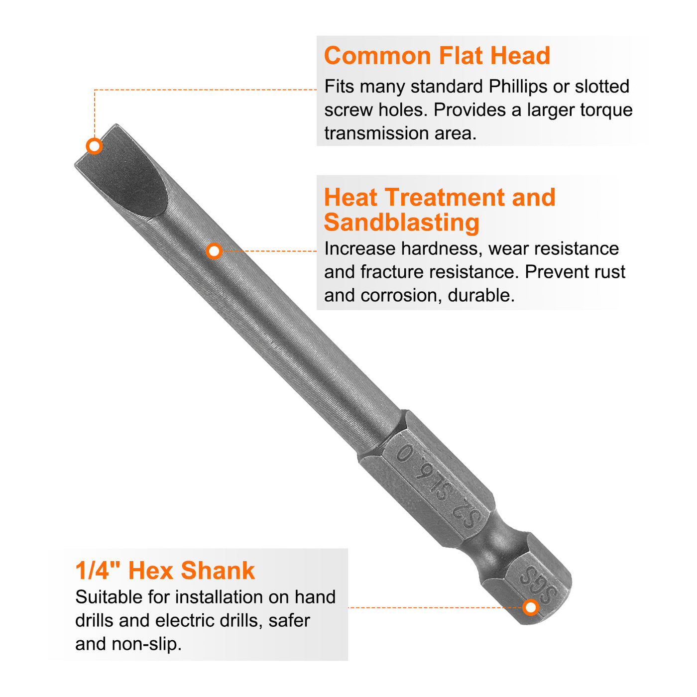 Harfington SL6 Magnetic Slotted Screwdriver Bits 6mm Flat Head Screwdriver Bit 2.6"