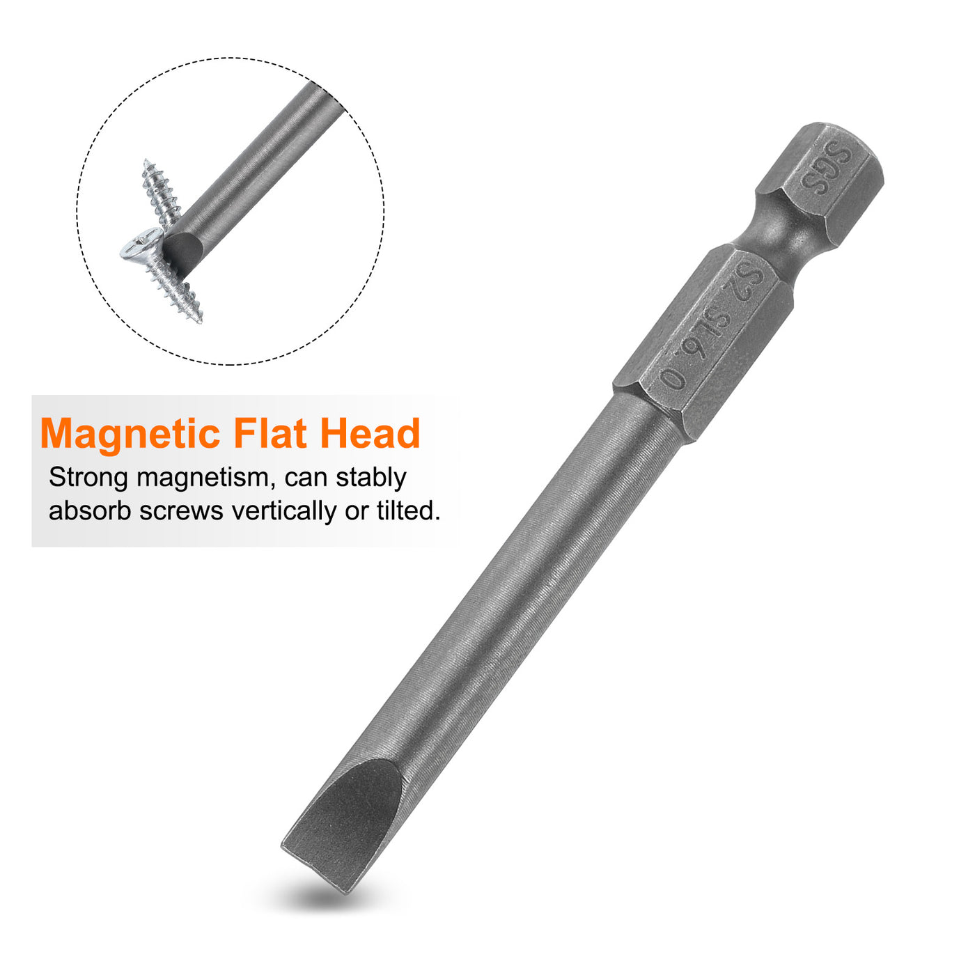 Harfington 5pcs SL6 Magnetic Slotted Screwdriver Bits 6mm Flat Head Screwdriver Bit 2.6"