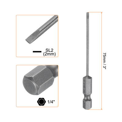 Harfington SL2 Magnetic Slotted Screwdriver Bits 2mm Flat Head Screwdriver Bit 3"