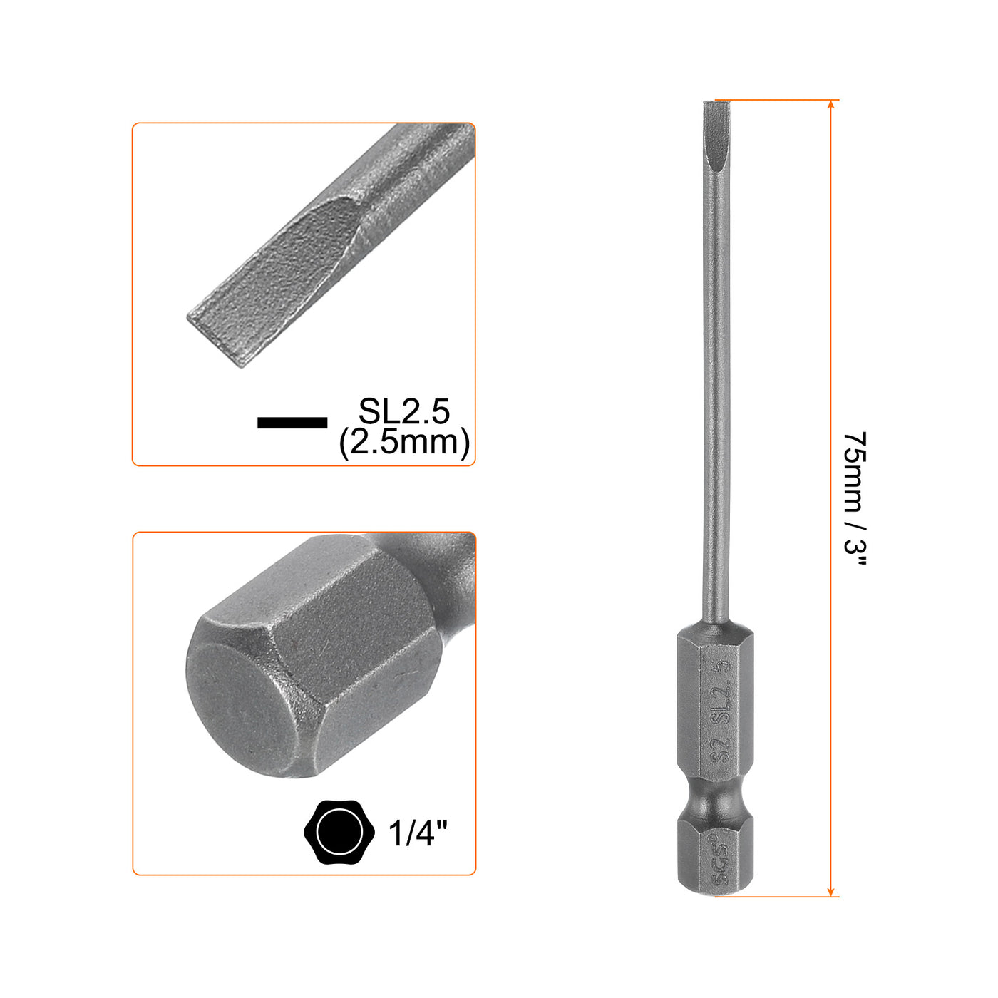 Harfington SL2.5 Magnetic Slotted Screwdriver Bits 2.5mm Flat Head Screwdriver Bit 3"