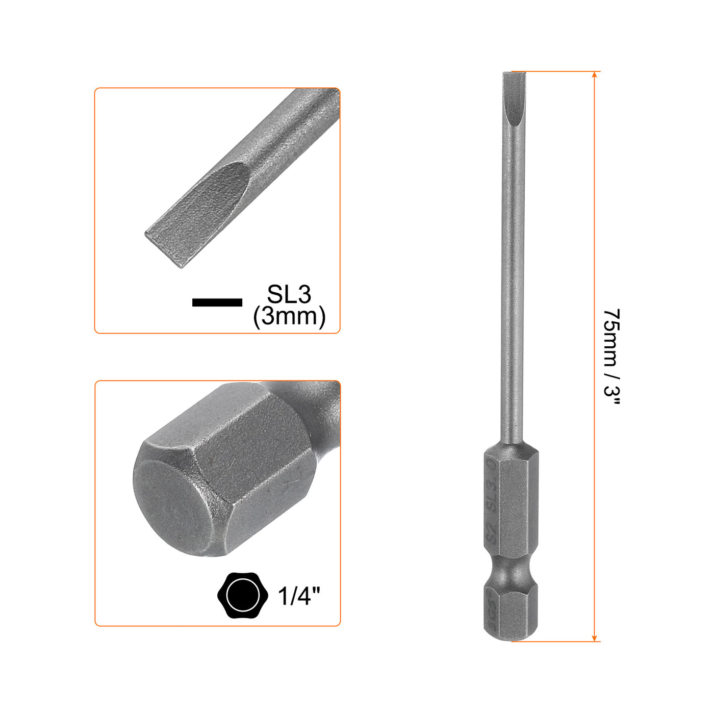 Harfington SL3 Magnetic Slotted Screwdriver Bits 3mm Flat Head Screwdriver Bit 3"