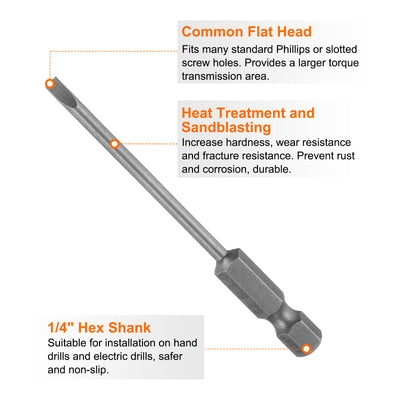 Harfington 5pcs SL3 Magnetic Slotted Screwdriver Bits 3mm Flat Head Screwdriver Bit 3"