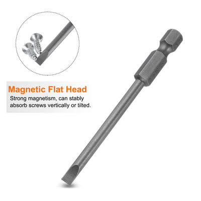 Harfington 5pcs SL4 Magnetic Slotted Screwdriver Bits 4mm Flat Head Screwdriver Bit 3"