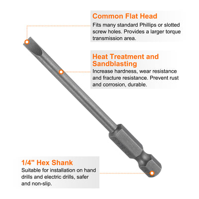 Harfington 5pcs SL4 Magnetic Slotted Screwdriver Bits 4mm Flat Head Screwdriver Bit 3"