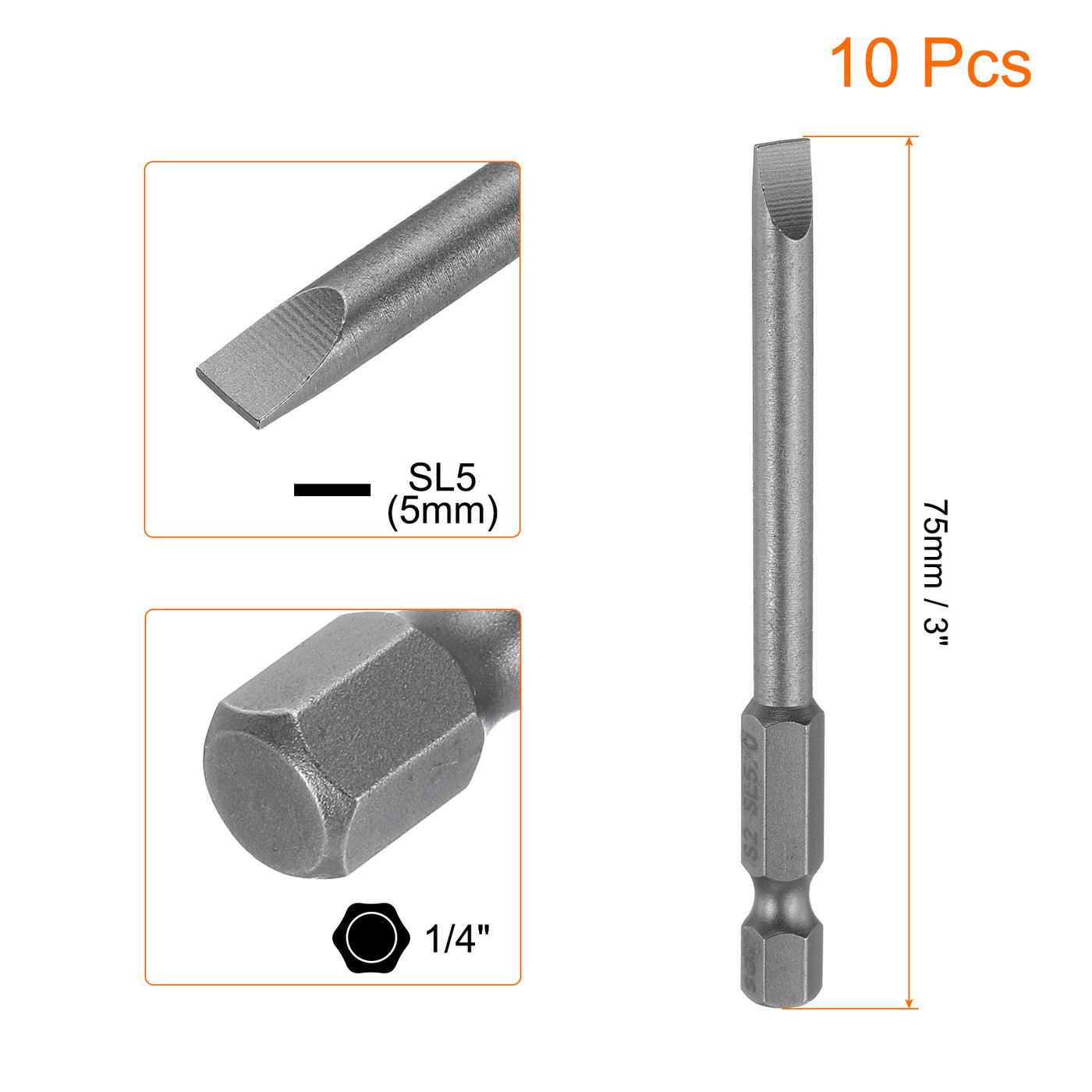 Harfington 10pcs SL5 Magnetic Slotted Screwdriver Bits 5mm Flat Head Screwdriver Bit 3"