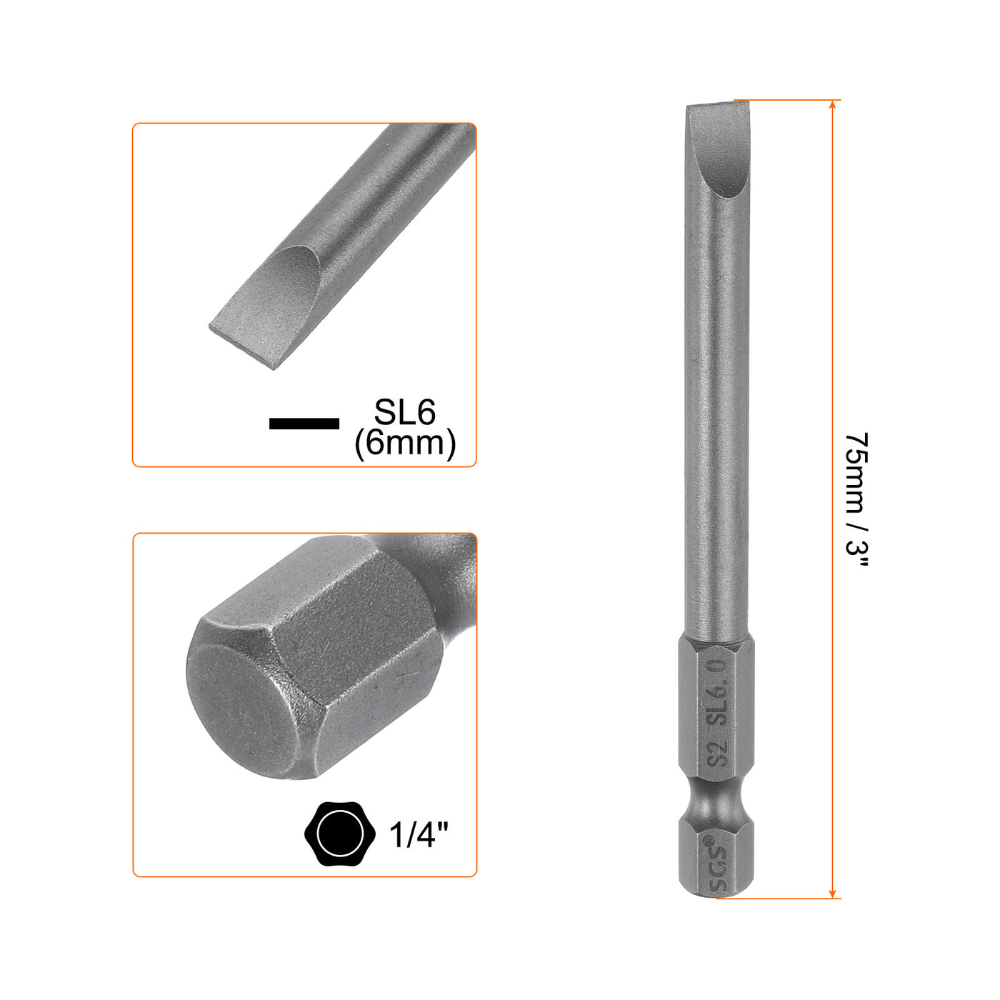 Harfington SL6 Magnetic Slotted Screwdriver Bits 6mm Flat Head Screwdriver Bit 3"