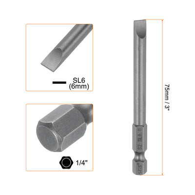 Harfington SL6 Magnetic Slotted Screwdriver Bits 6mm Flat Head Screwdriver Bit 3"