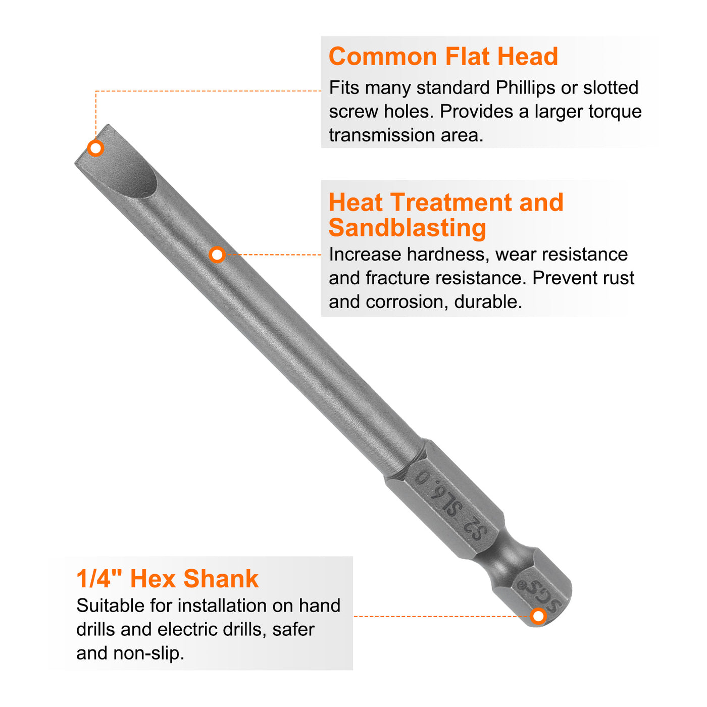 Harfington SL6 Magnetic Slotted Screwdriver Bits 6mm Flat Head Screwdriver Bit 3"