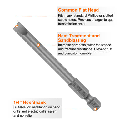 Harfington 5pcs SL6 Magnetic Slotted Screwdriver Bits 6mm Flat Head Screwdriver Bit 3"