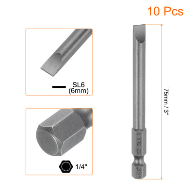 Harfington 10pcs SL6 Magnetic Slotted Screwdriver Bits 6mm Flat Head Screwdriver Bit 3"