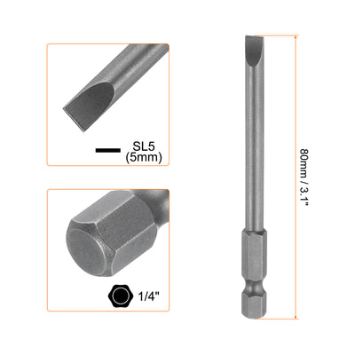 Harfington SL5 Magnetic Slotted Screwdriver Bits 5mm Flat Head Screwdriver Bit 3.1"