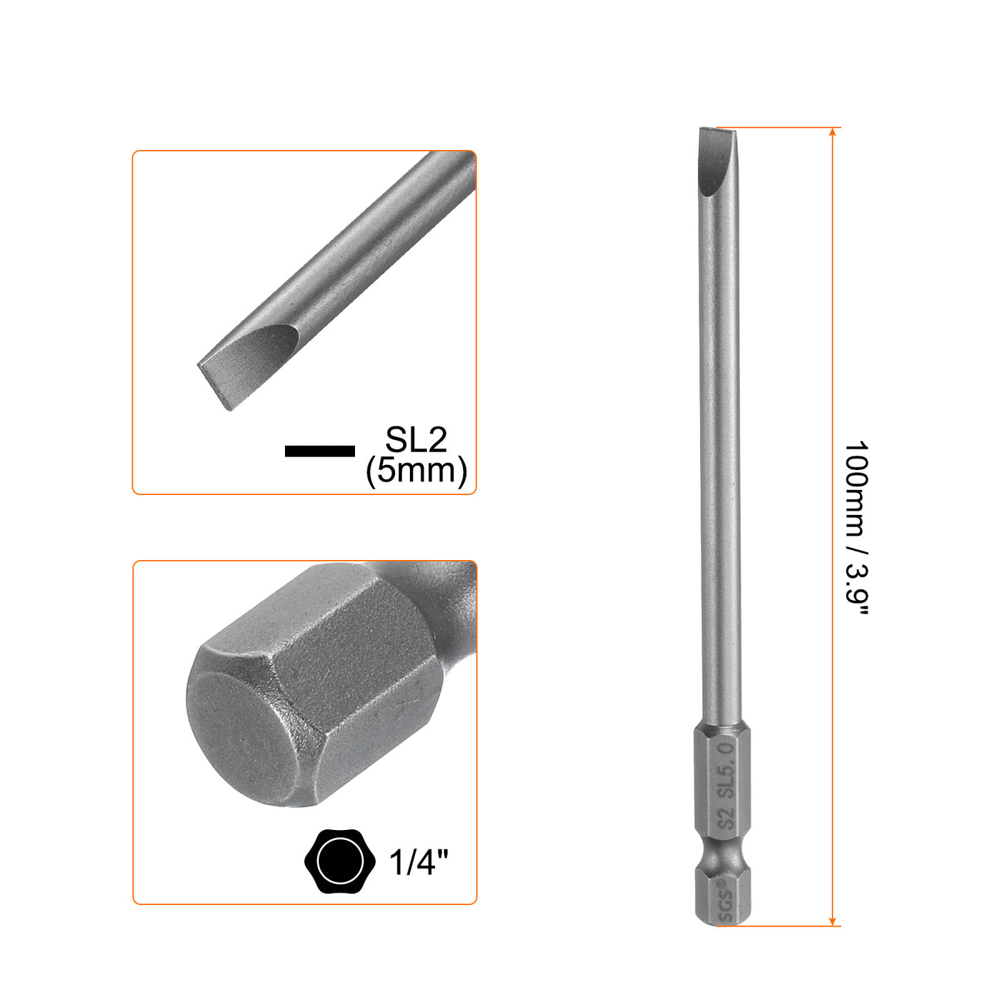 Harfington SL5 Magnetic Slotted Screwdriver Bits 5mm Flat Head Screwdriver Bit 3.9"