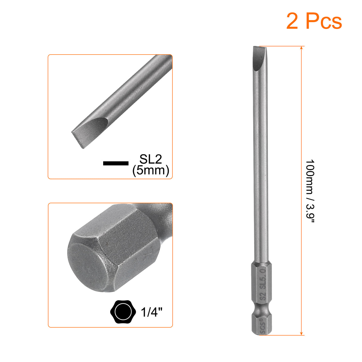 Harfington 2pcs SL5 Magnetic Slotted Screwdriver Bits 5mm Flat Head Screwdriver Bit 3.9"