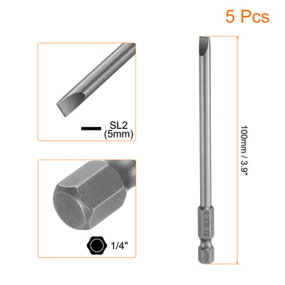 Harfington 5pcs SL5 Magnetic Slotted Screwdriver Bits 5mm Flat Head Screwdriver Bit 3.9"