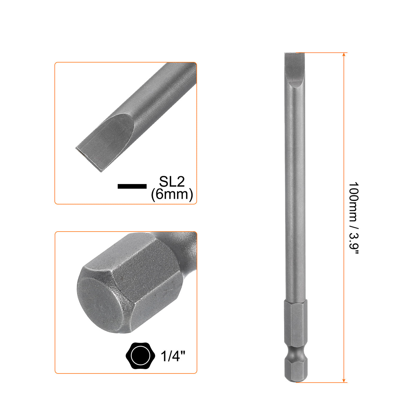 Harfington SL6 Magnetic Slotted Screwdriver Bits 6mm Flat Head Screwdriver Bit 3.9"