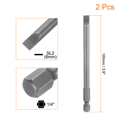 Harfington 2pcs SL6 Magnetic Slotted Screwdriver Bits 6mm Flat Head Screwdriver Bit 3.9"