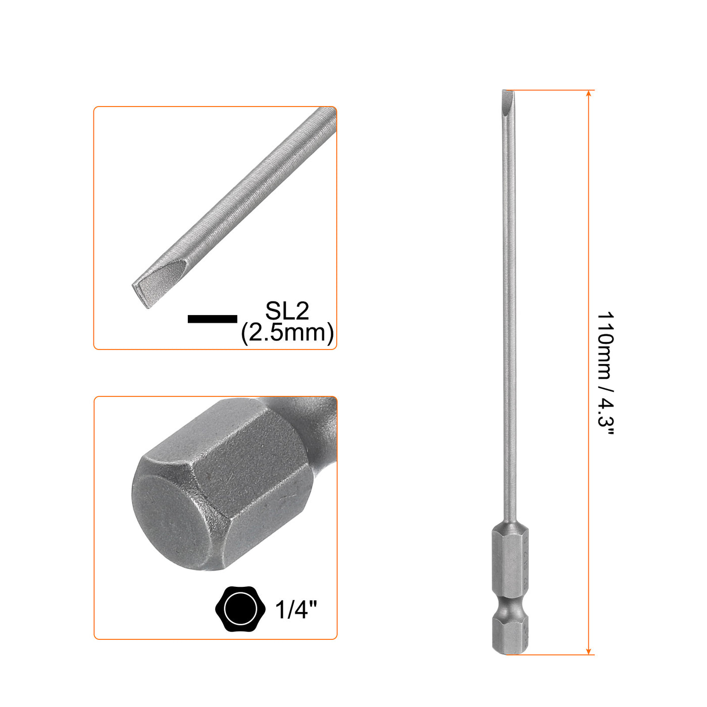 Harfington SL2.5 Magnetic Slotted Screwdriver Bits 2.5mm Flat Head Screwdriver Bit 4"