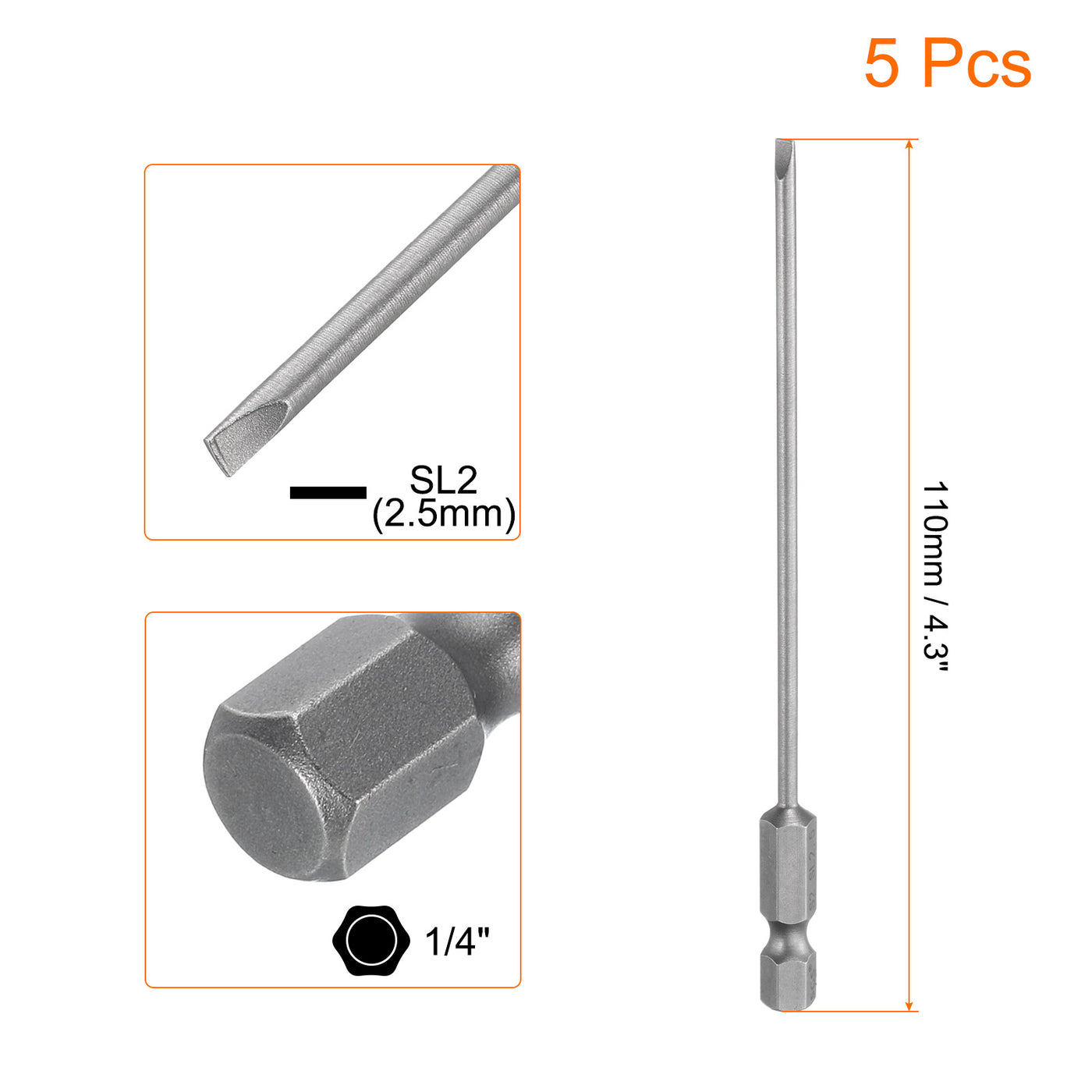 Harfington 5pcs SL2.5 Magnetic Slotted Screwdriver Bits 2.5mm Flat Head Screwdriver Bit 4"