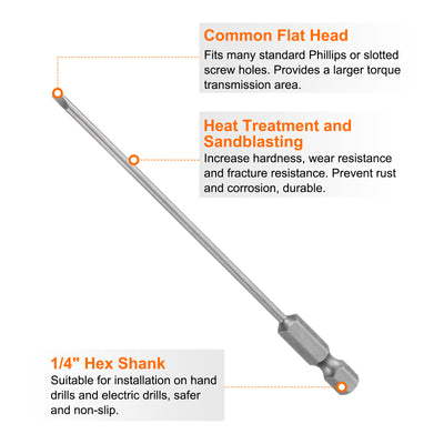 Harfington 5pcs SL2.5 Magnetic Slotted Screwdriver Bits 2.5mm Flat Head Screwdriver Bit 4"