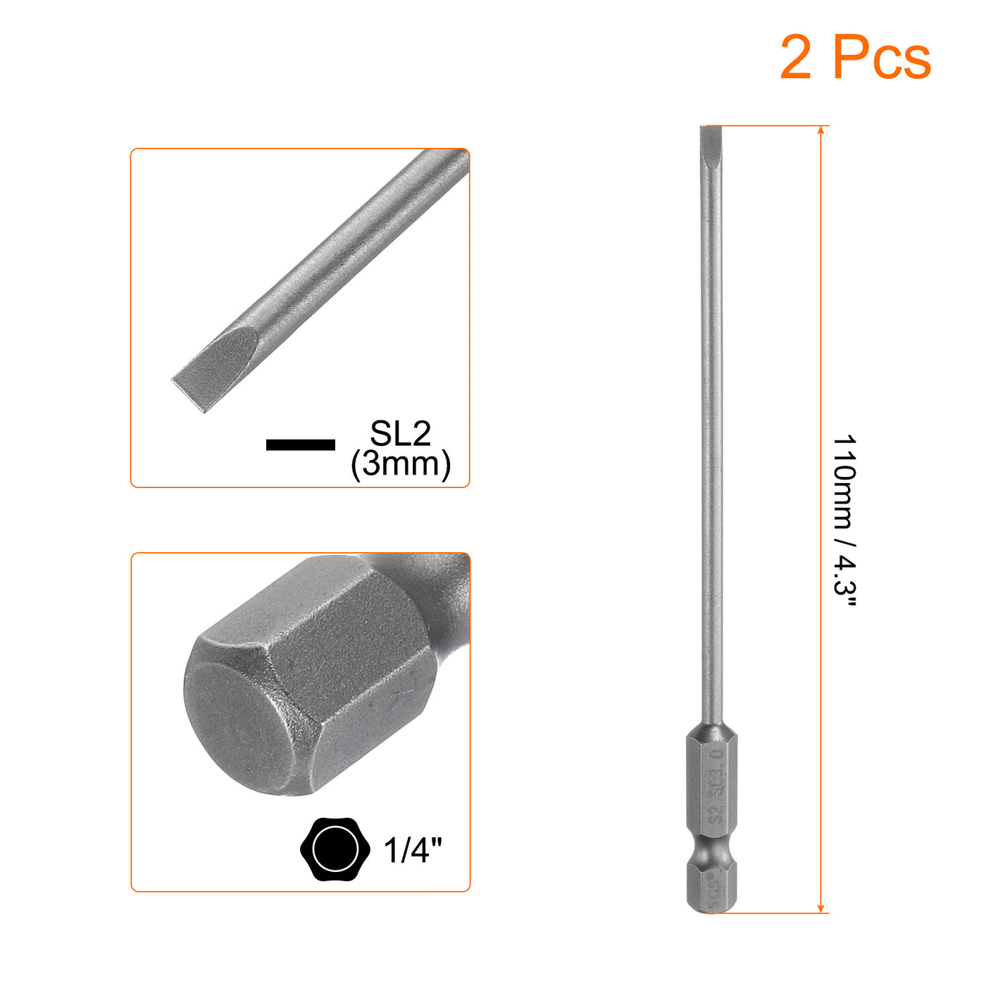 Harfington 2pcs SL3 Magnetic Slotted Screwdriver Bits 3mm Flat Head Screwdriver Bit 4"