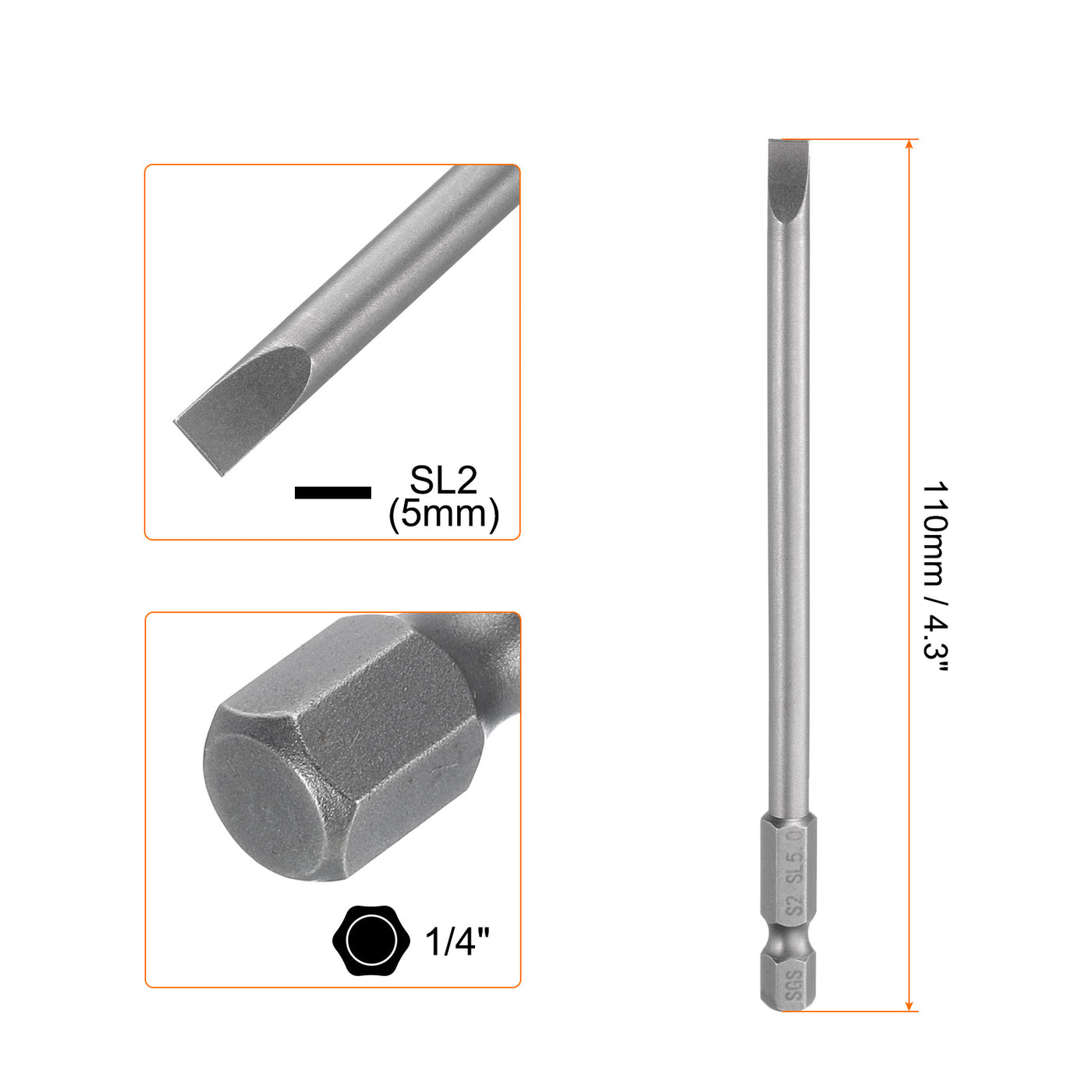 Harfington SL5 Magnetic Slotted Screwdriver Bits 5mm Flat Head Screwdriver Bit 4"