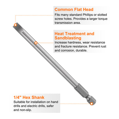 Harfington SL6 Magnetic Slotted Screwdriver Bits 6mm Flat Head Screwdriver Bit 4"