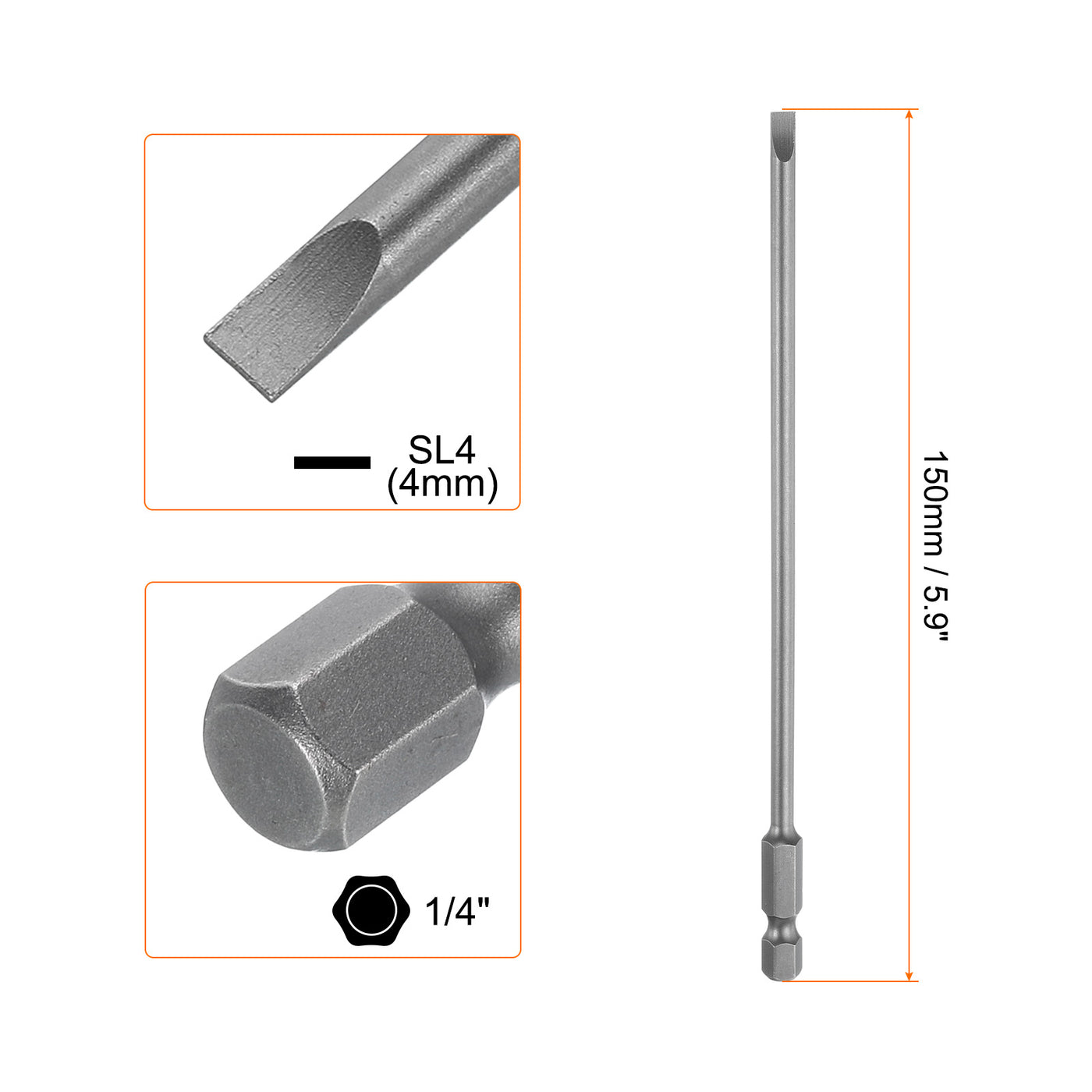 Harfington SL4 Magnetic Slotted Screwdriver Bits 4mm Flat Head Screwdriver Bit 6"