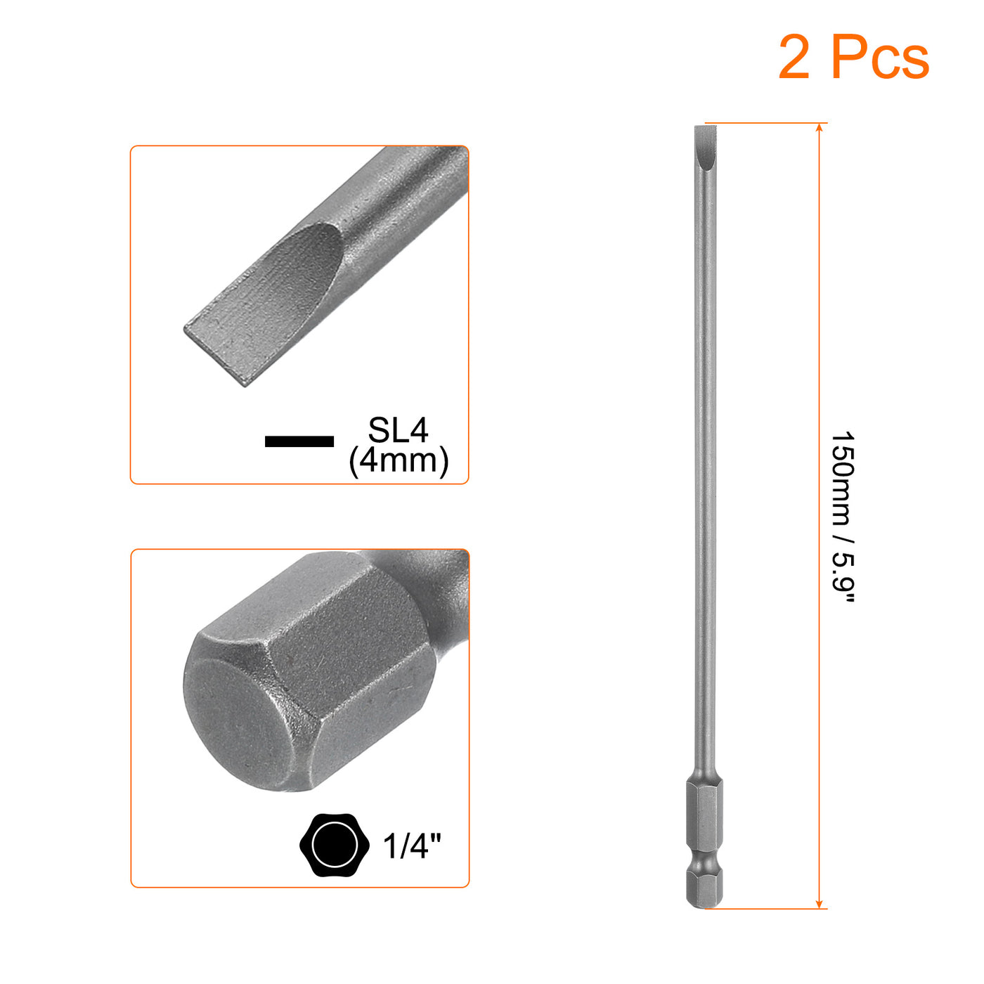 Harfington 2pcs SL4 Magnetic Slotted Screwdriver Bits 4mm Flat Head Screwdriver Bit 6"