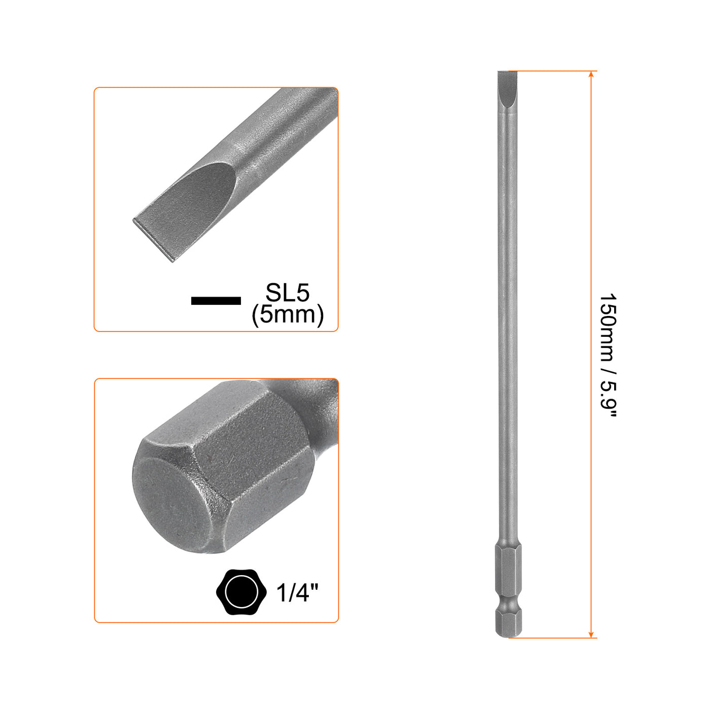 Harfington SL5 Magnetic Slotted Screwdriver Bits 5mm Flat Head Screwdriver Bit 6"