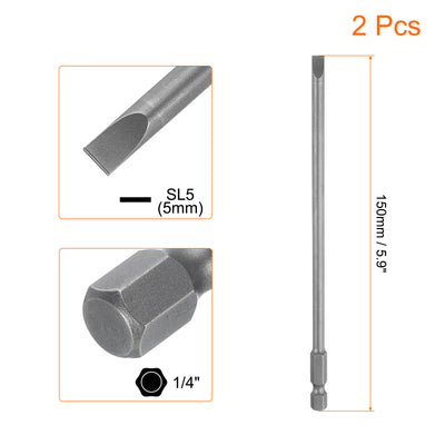 Harfington 2pcs SL5 Magnetic Slotted Screwdriver Bits 5mm Flat Head Screwdriver Bit 6"