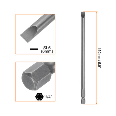 Harfington SL6 Magnetic Slotted Screwdriver Bits 6mm Flat Head Screwdriver Bit 6"