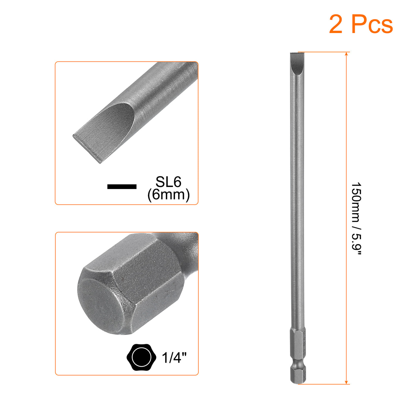 Harfington 2pcs SL6 Magnetic Slotted Screwdriver Bits 6mm Flat Head Screwdriver Bit 6"